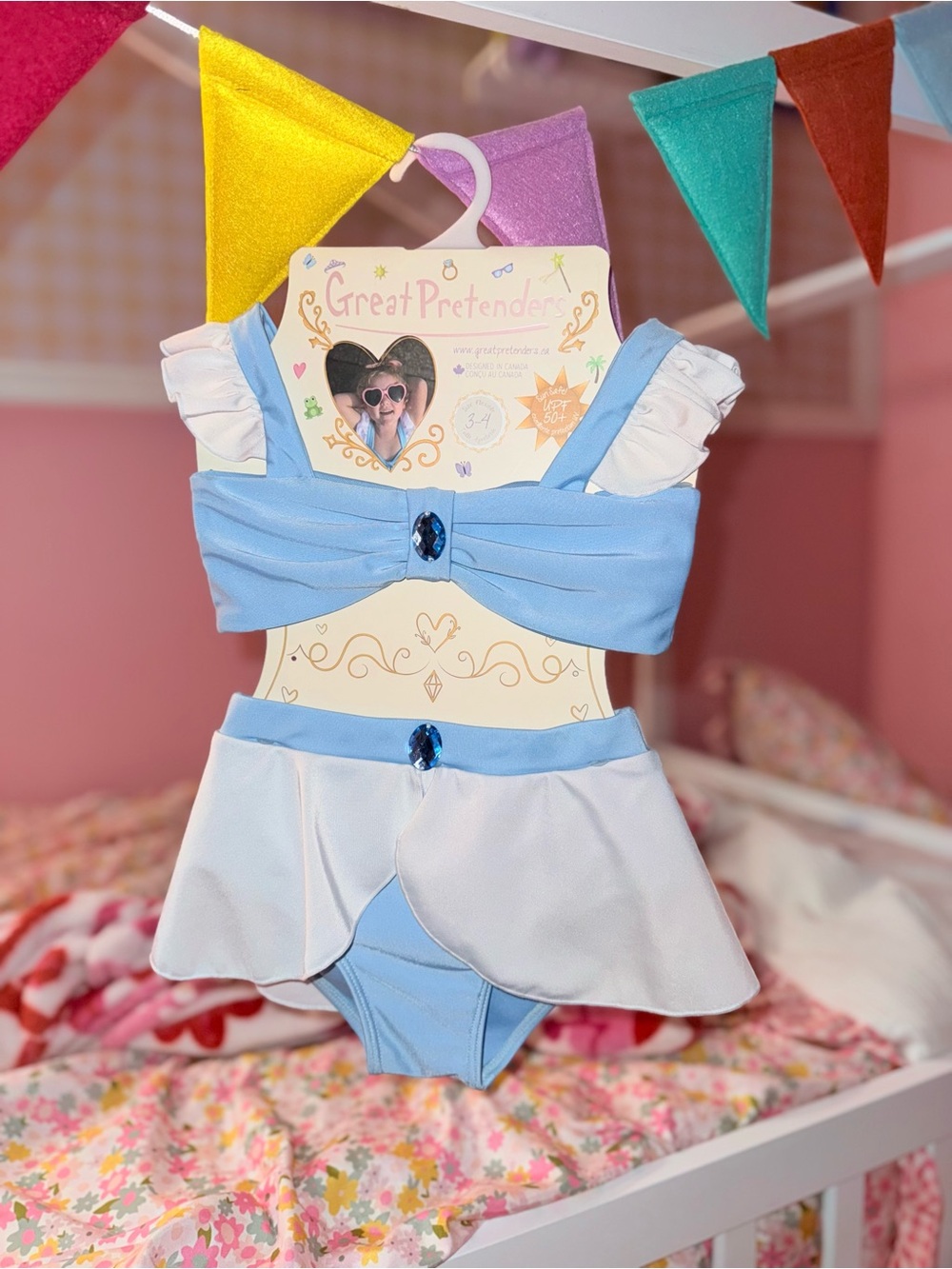 Great Pretender Blue and White Kids Swim Two-Piece with Skirt